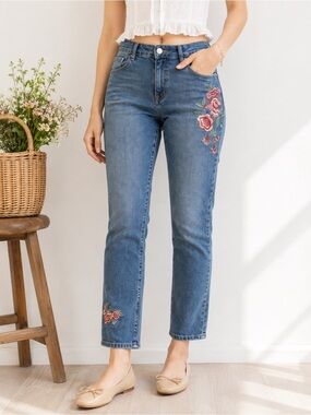 GAP Floral Embroidered Jeans Size 27 Cottagecore Straight Leg Denim